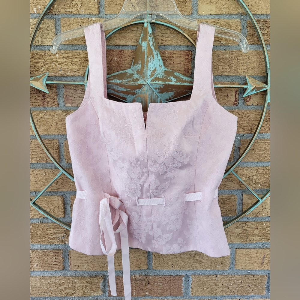 Vtg Noviello Bloom Baby Pink Floral Burnout Bustier Top Size 4 Square Neck